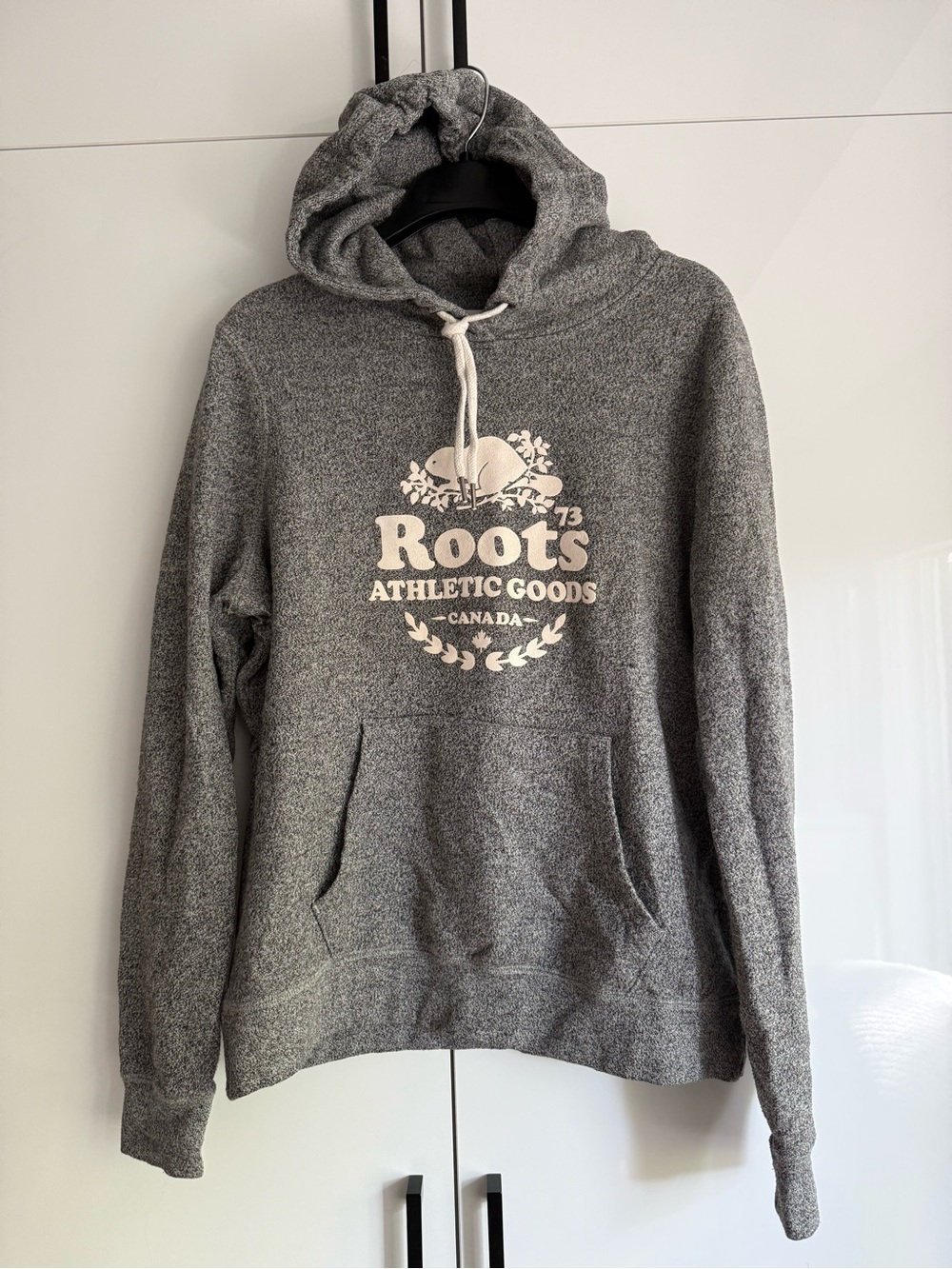 Roots Grey Hoodie with Cream Beaver Cozy Sweatshirt